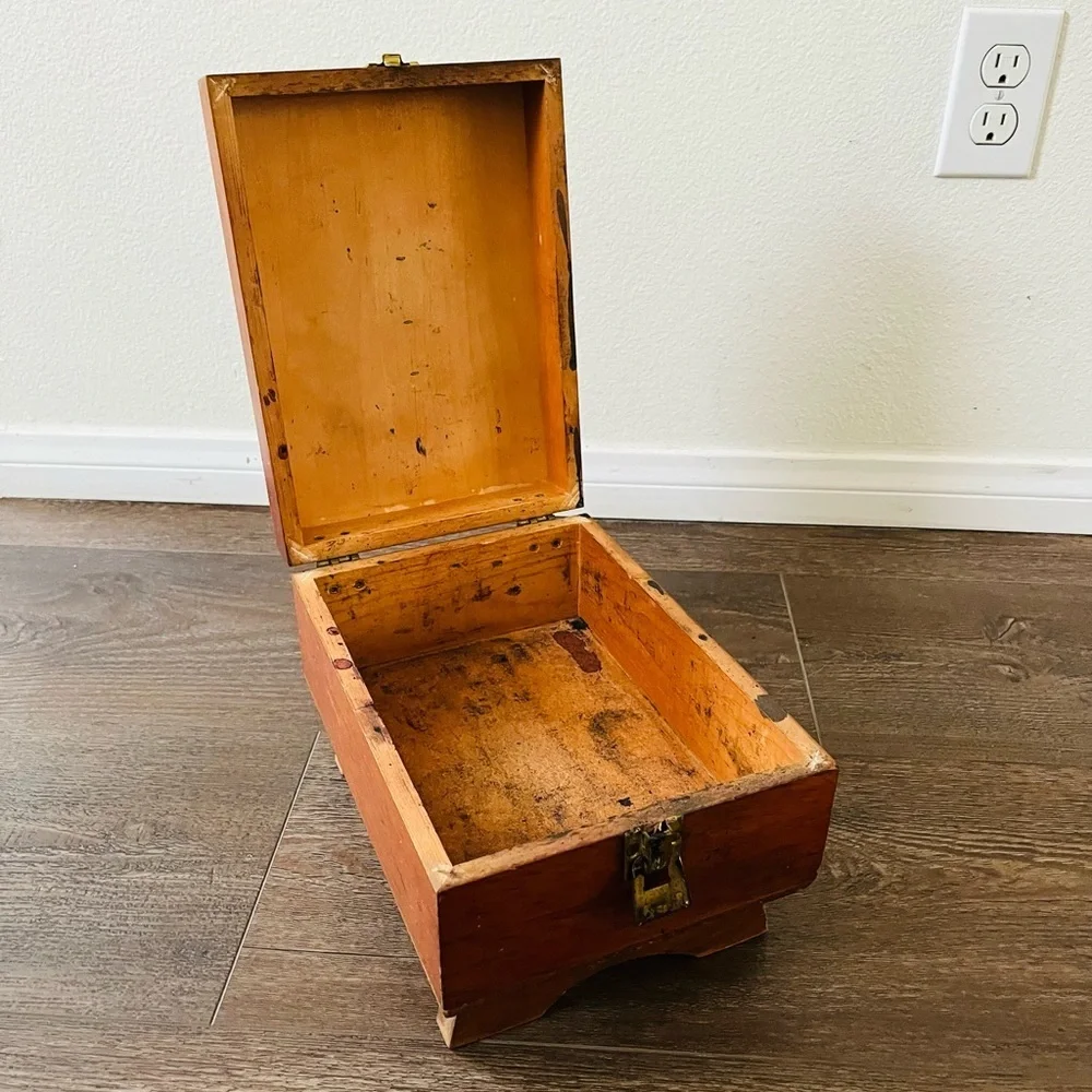 Vintage Wooden Shoes Box with Brass Latch